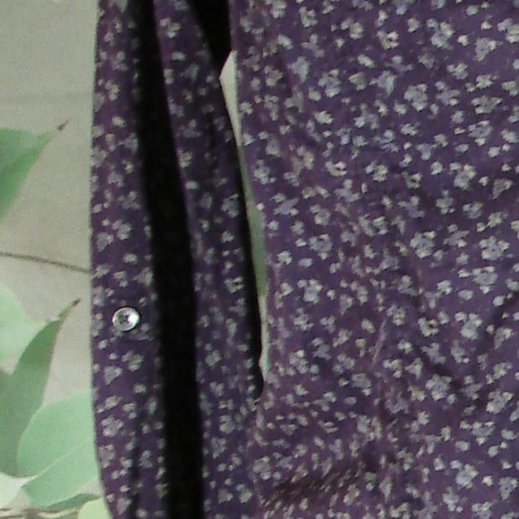 Purple Dainty Floral Long Adjustable Sleeve Ruche Button Front Scallop Hem Large - Picture 2 of 16
